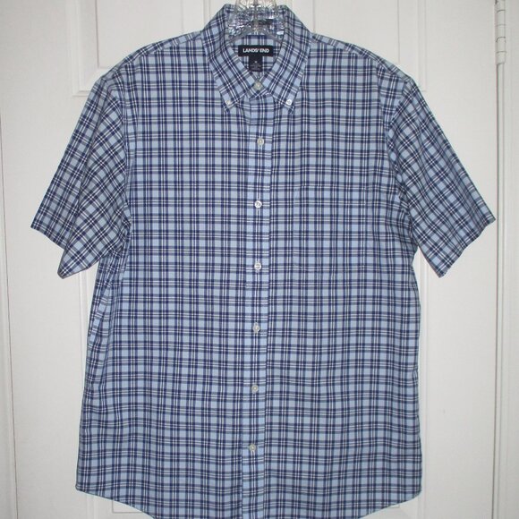 Lands' End Mens S/S Blue Cotton Button Down Shirt NWOT - Size Medium - Picture 1 of 2